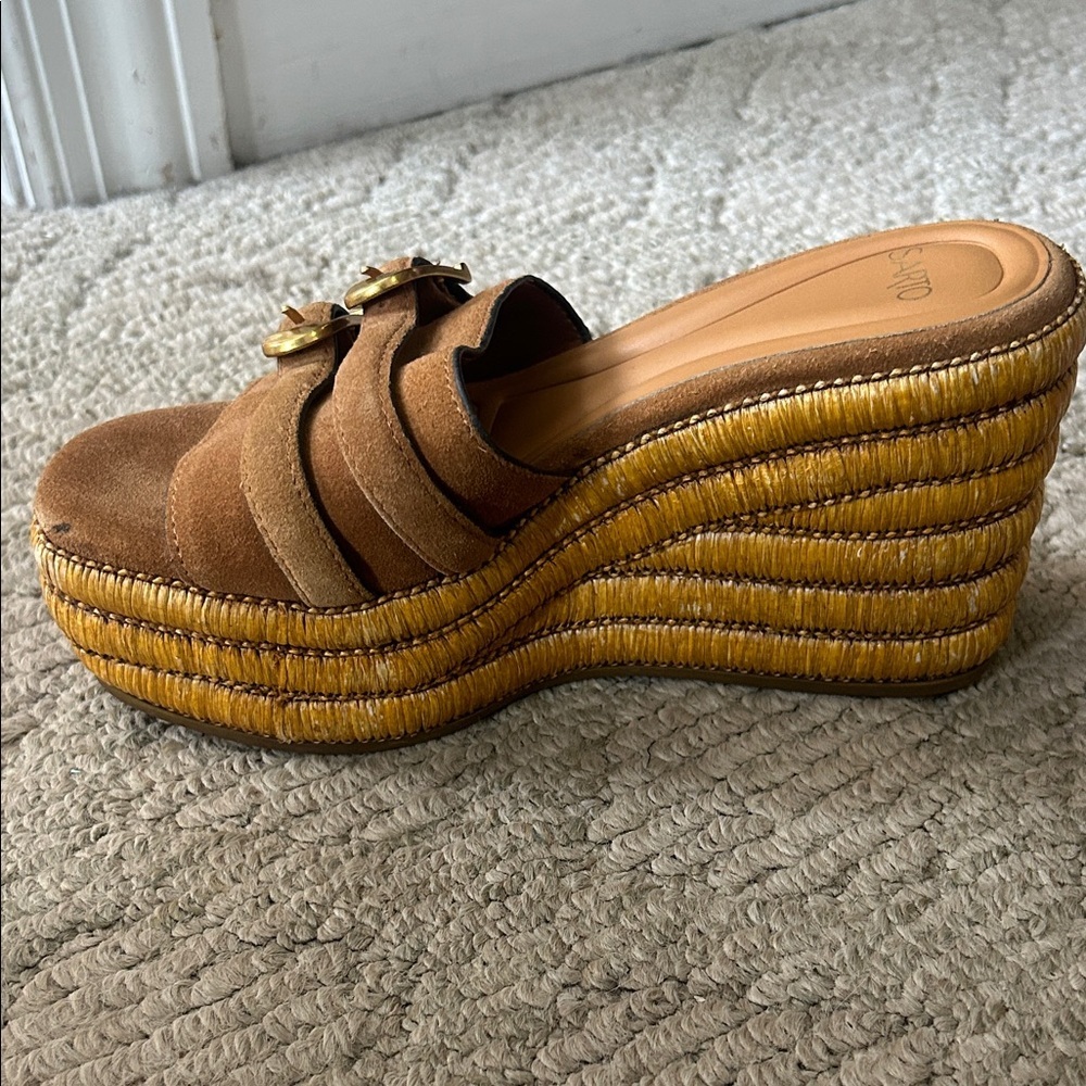 Sarto Womens Tan Suede Platform Espadrille Slide - Picture 4 of 12